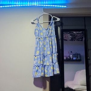 Dress, short, blue with flower pattern